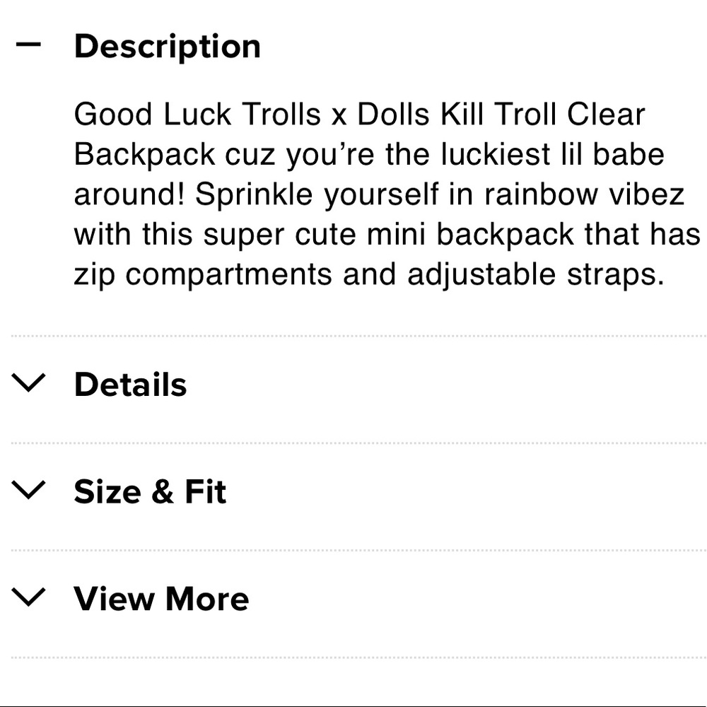 ✨Good Luck Trolls x Dolls Kill Clear Mini Backpack - Picture 4 of 9